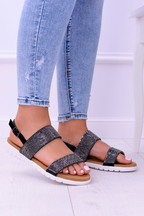 Ідеальні жіночі чорні босоніжки Lu Boo з цирконами