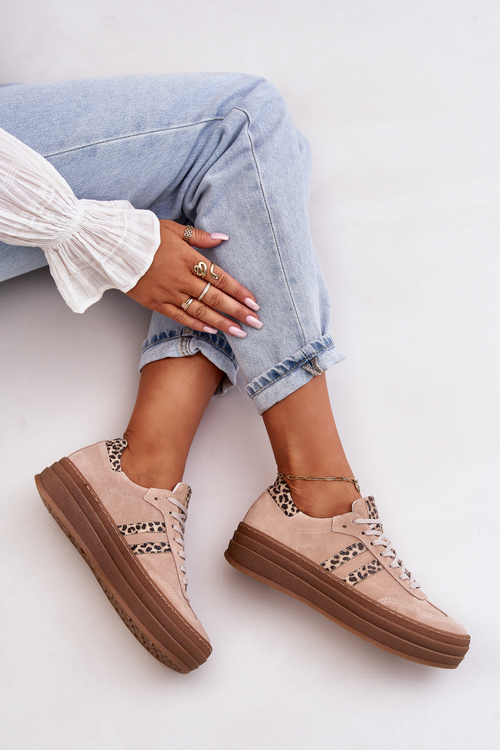 Жіночі замшеві кросівки на платформі Zazoo N1068S4, рожеві з леопардовим принтом