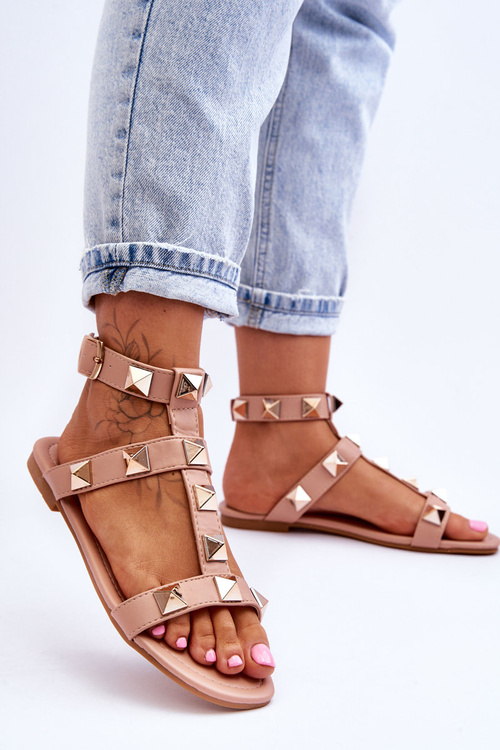 Жіночі шкіряні босоніжки з великими шпильками голого кольору Mishigan