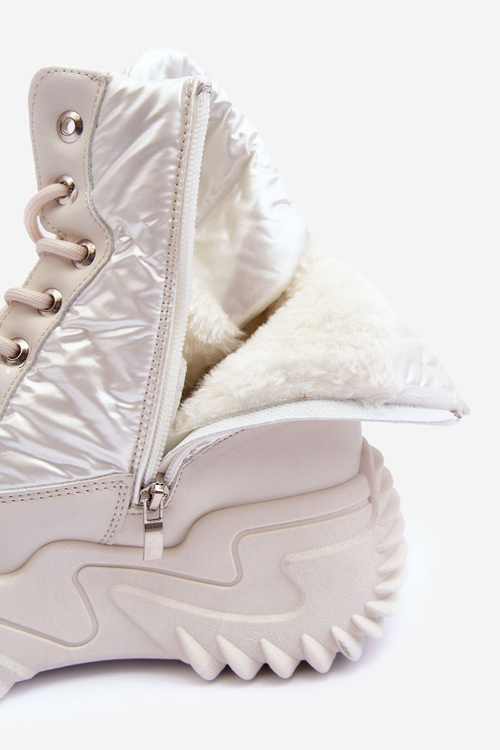 Чоботи утеплені на масивній платформі світло-бежеві Lanleh