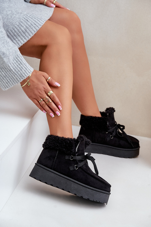 Жіночі зимові черевики на шнурівці на товстій підошві чорного кольору Лосо
