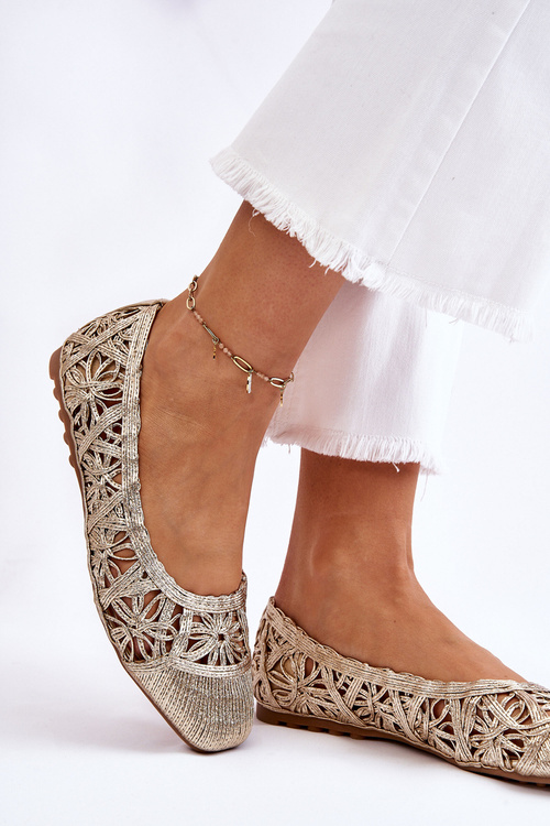 Ажурні модні балетки золото Тьяго
