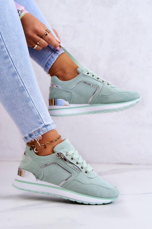 Замшеве спортивне взуття на платформі світло-зеленого кольору