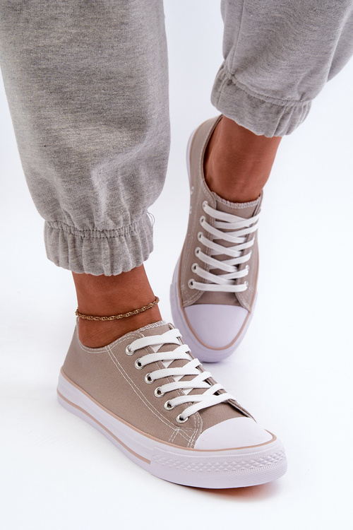 Жіночі тканинні класичні низькі кросівки темно-бежеві Lennabella