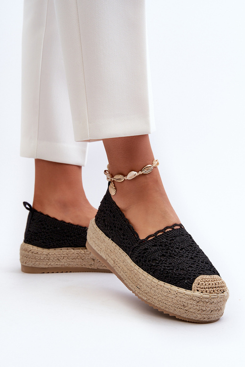Жіночі чорні мереживні еспадрільї на платформі Elarose