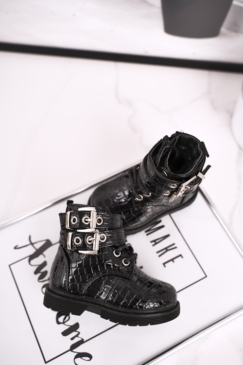 Чоботи дитячі утеплені з лаковим хутром Чорні Валентина