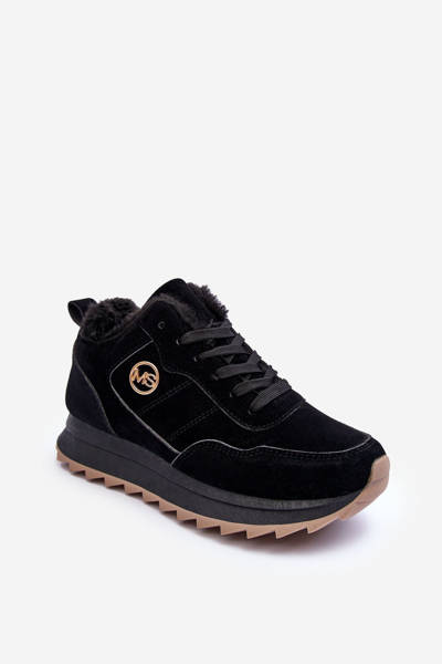 Шкіряне спортивне взуття з утепленою платформою чорного кольору