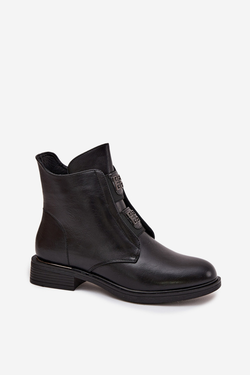 Жіночі утеплені черевики на низькому каблуці з оздобленнями Чорні Tavressa