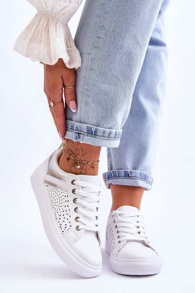 Класичне спортивне взуття з ажурним візерунком біло-сріблястий Happier