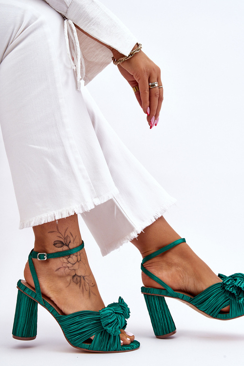 Модні босоніжки з бантом на підборах Green Callum