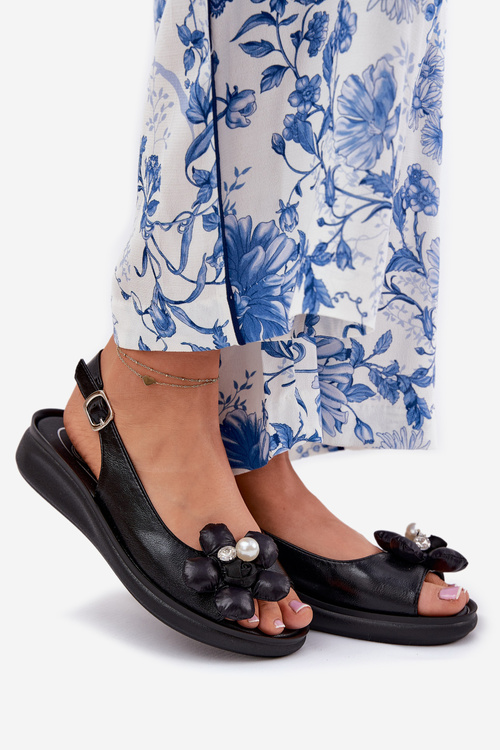 Жіночі Сандалі З Декоративною Квіткою Чорні Divonne