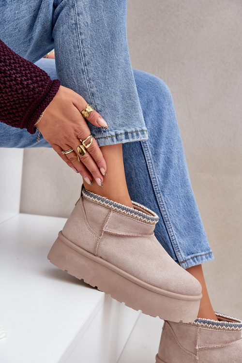 Снігоступи на платформі з декоративною вишивкою світло-бежеві Heslania