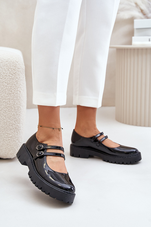 Лаковані жіночі лофери на бретелях Чорні Rialuna