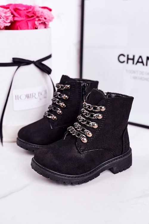 Чоботи дитячі утеплені еко замша на ланцюжку чорні Rock&Roll