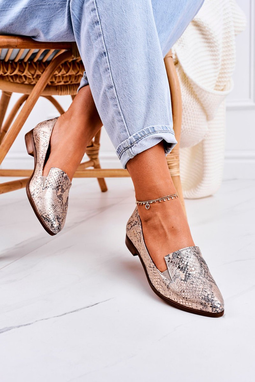 Жіночі шкіряні мокасини з тваринним принтом Золотий Скарлетт