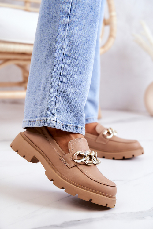 Шкіряні лофери на ланцюжку темно-бежеві Amicable