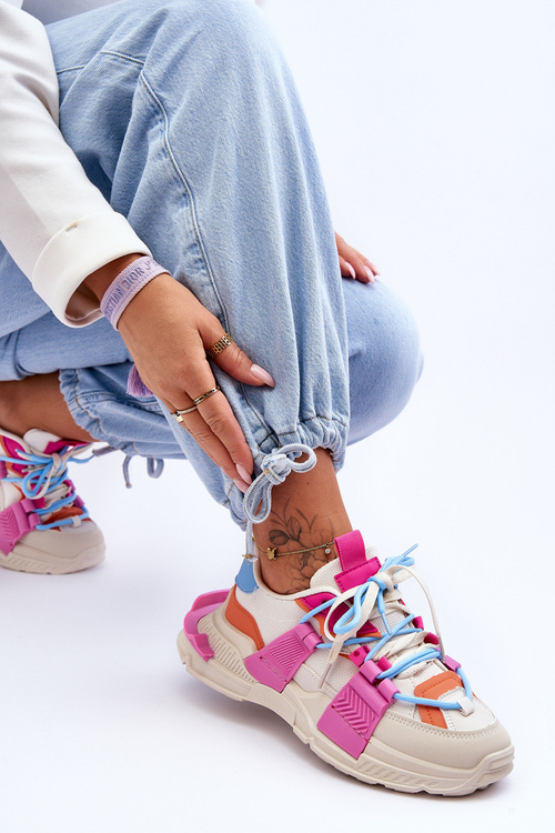 Жіночі модні спортивні кросівки бежево-рожеві Chillout!