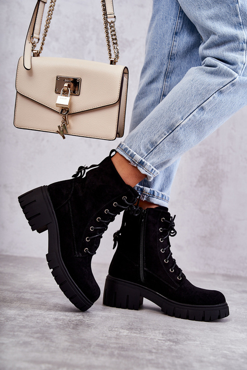 Жіночі замшеві теплі чоботи на блискавці чорного кольору Emilien