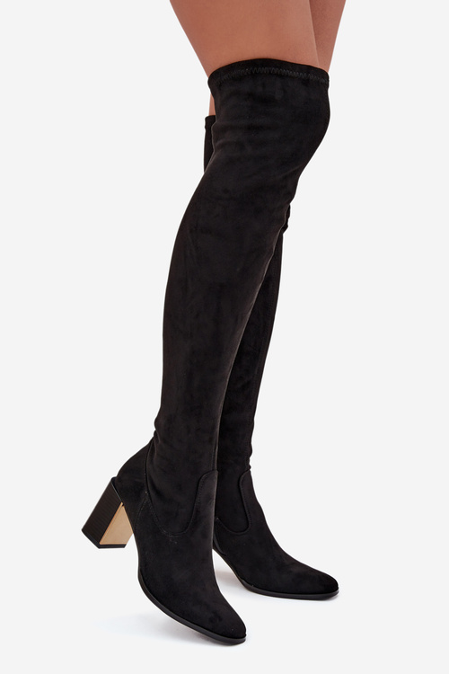 Жіночі Чоботи До Коліна На Каблуках Еко Замшеві Чорні Jelina