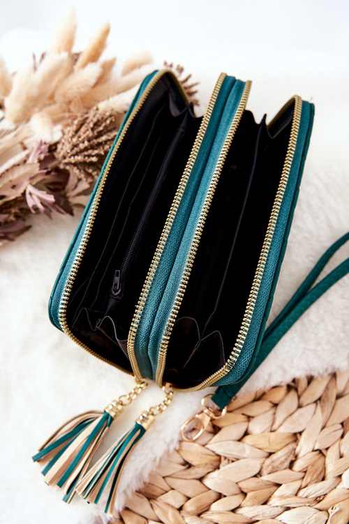 Великий стьобаний гаманець із застібками зеленого кольору