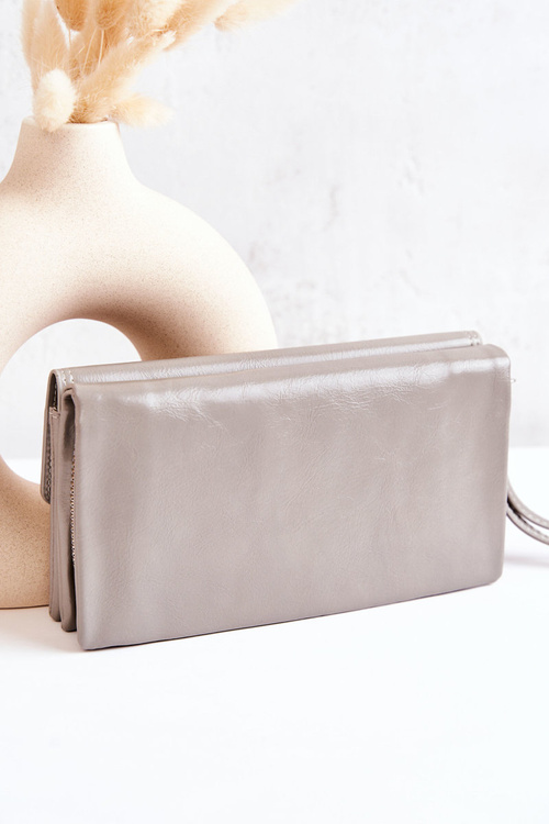 Великий шкіряний гаманець на блискавці сірий Loreaine