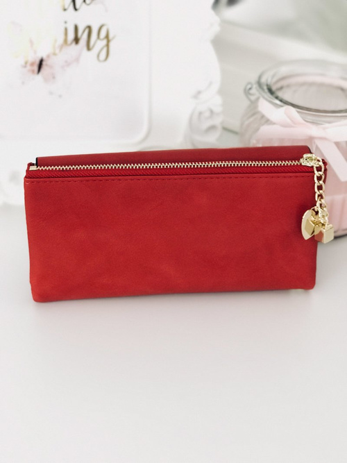 Великий жіночий червоний гаманець із брелоком у формі серця