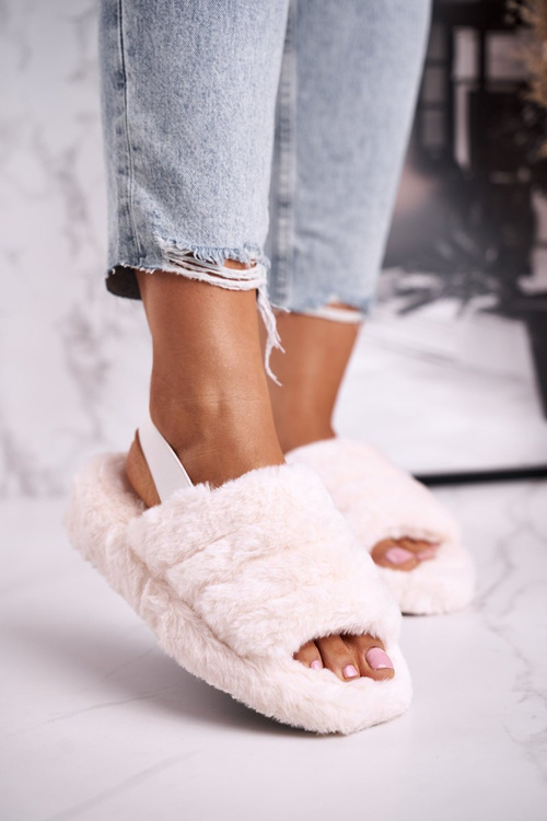 Жіночі пухнасті тапочки на платформі бежеві Сніжинка