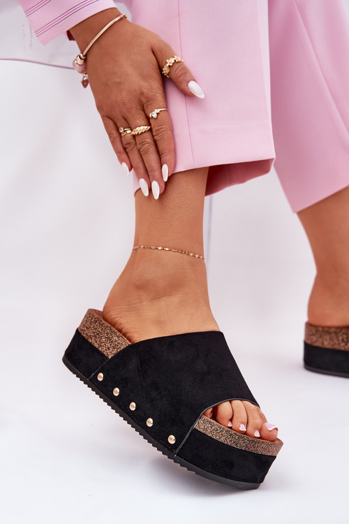 Жіночі Сандалі На Масивній Платформі Еко Замш Чорні Vinnibe