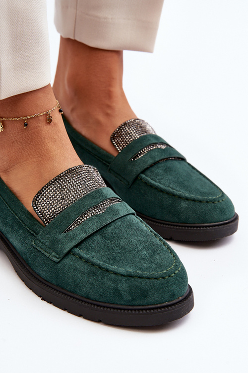 Жіночі лофери з прикрасами темно-зелені Dananei