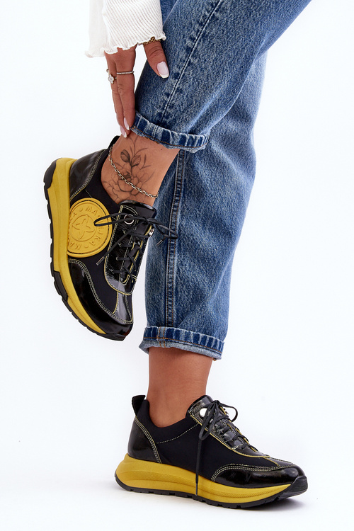 Жіноче шкіряне спортивне взуття Maciejka 06295-01 чорно-жовтий