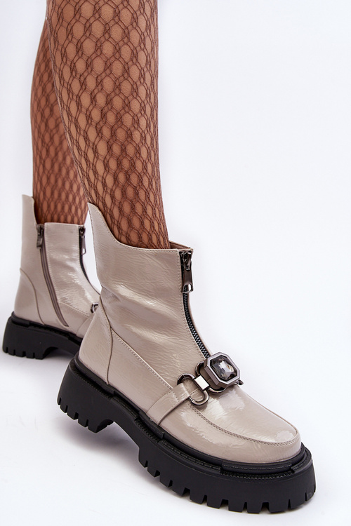 Чоботи жіночі глянцеві на блискавці D&A MR870-94 Світло-сірі