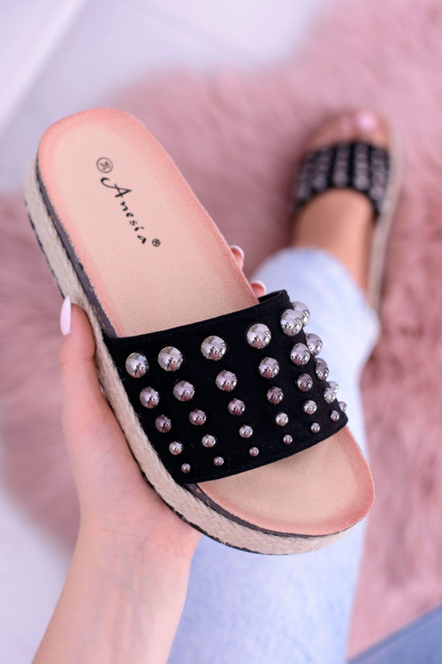 Жіночі чорні шльопанці з цирконію Orto