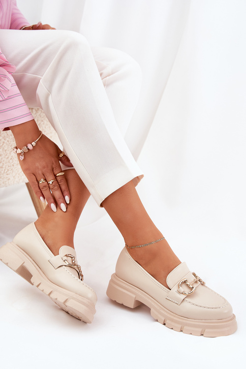 Жіночі Мокасини Еко Шкіра З Золотою Деталлю Бежеві Ravalissea