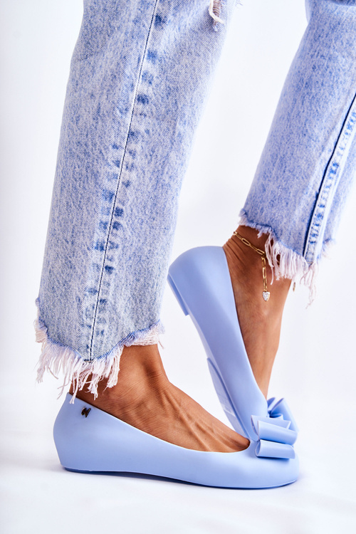 Жіночі гумові балетки з бантом, синя квіточка