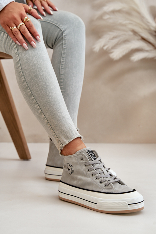 Утеплені жіночі кросівки на платформі з еко-шкіри Big Star OO274070 сірі