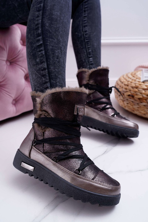 Жіночі утеплені флісові зимові черевики темно-сірі Fereni