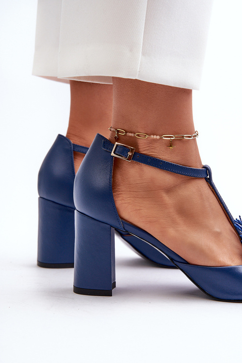 Шкіряні босоніжки на каблуці з декором Laura Messi 2758 Navy