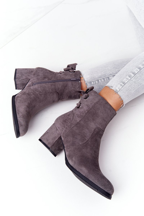 Жіночі утеплені чоботи на блочному каблуці сірі Kayla