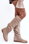 Жіночі замшеві чоботи до коліна Maciejka 05790-22 світло-бежевий