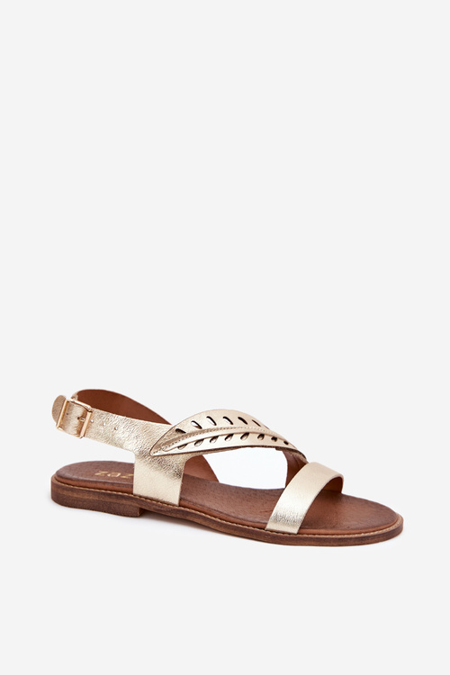 Жіночі шкіряні сандалі на плоскому каблуці Zazoo 3688 золоті