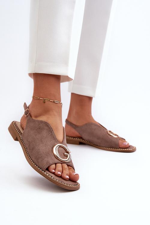 Елегантні жіночі босоніжки з екозамшевим декором S.Barski KV27-058 Коричневий