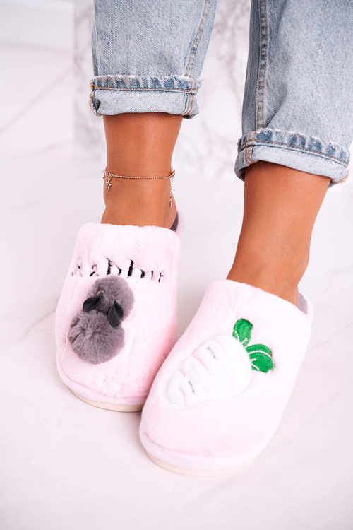 Жіночі пухнасті тапочки з кроликом і морквою, рожеві. Follow Me
