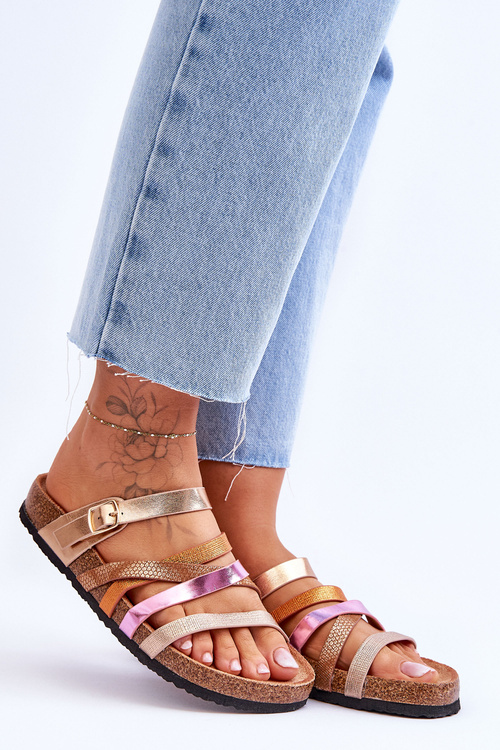 Жіночі тапочки на платформі в смужку Gold Clover