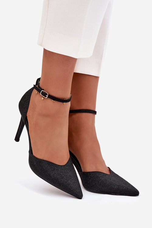 Блискучі шпильки з ремінцем чорні Joranne