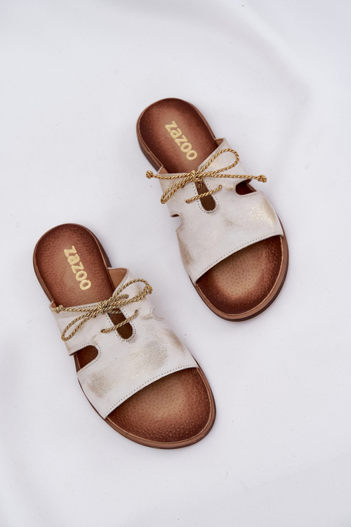 Жіночі Шкіряні Сандалі На Плоскому Каблуці Zazoo 3022 Патиноване Золото