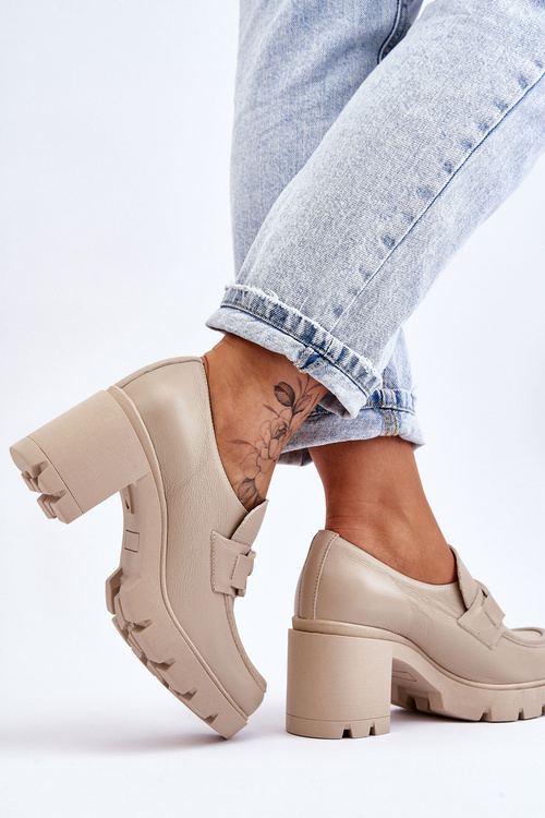 Елегантні туфлі на опорі З Срібним Орнаментом Beige Harmell