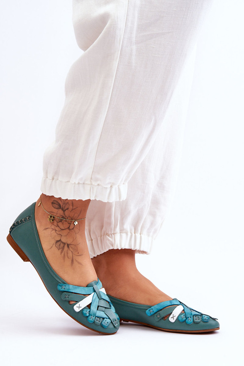 Класичні шкіряні жіночі балетки Maciejka 01358-36 Бірюза