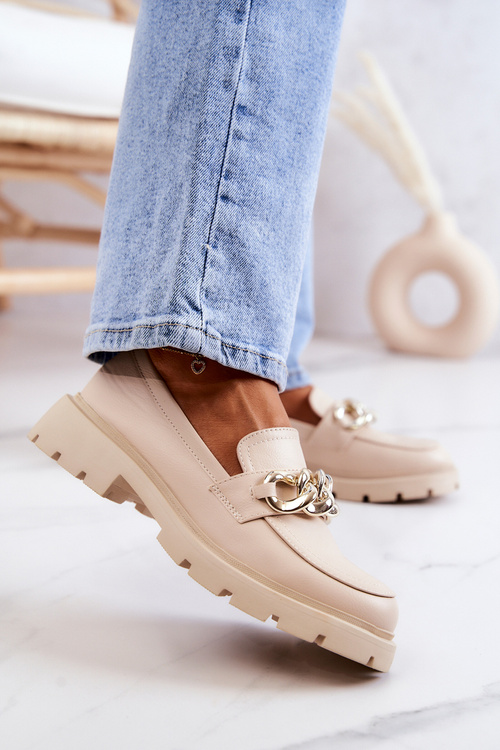 Шкіряні лофери на ланцюжку, бежевий Amicable