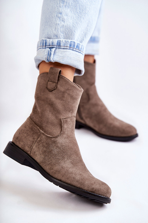 Жіночі замшеві чоботи на плоскій підошві Темно-сірі Fiorenz