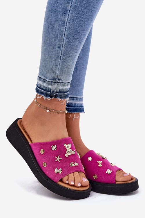 Замшеві Сандалі Для Жінок З Прищіпками Фуксія Vinceza 66741